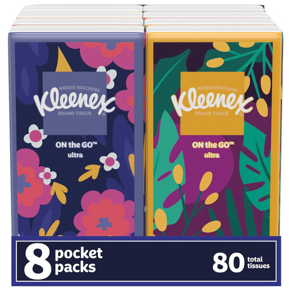 80-Count (8pk x 10ct) Kleenex On-The-Go Absorbent Facial Tissues