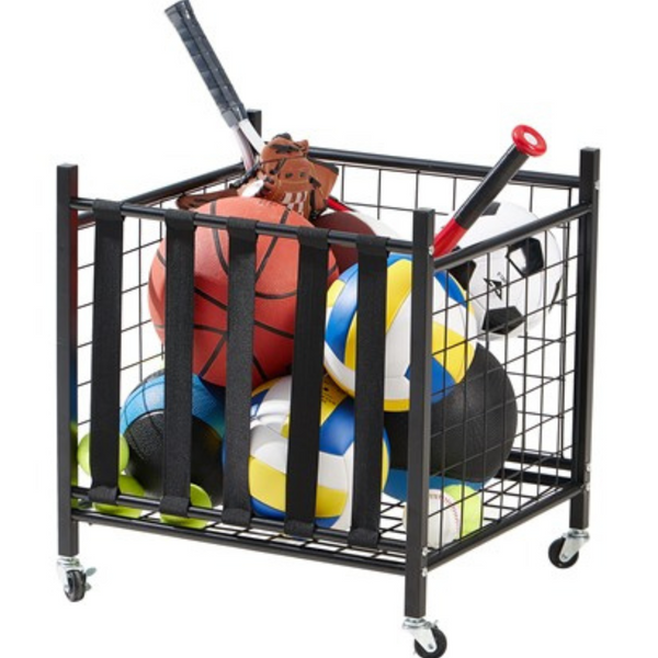 Lugo Rolling Steel Storage Cart With Elastic Straps & Locking Wheels