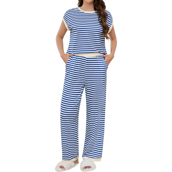 Women's 2 Piece Striped Short Sleeve Pj Lounge Set