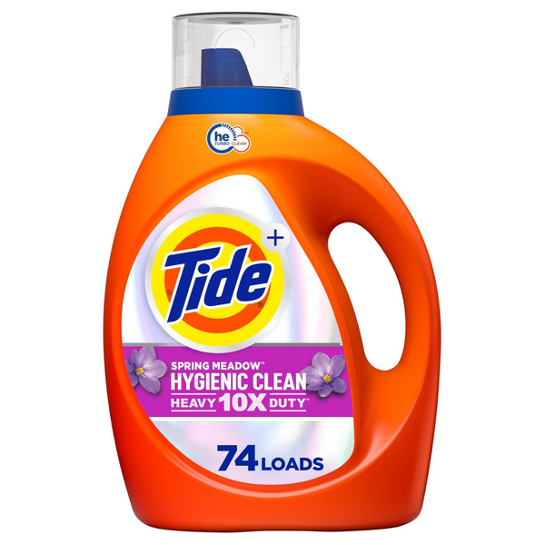 Tide Hygienic Clean Heavy 10x Duty Liquid Laundry Detergent, HE Compatible, Spring Meadow Scent (74 Loads, 105 Fl Oz)