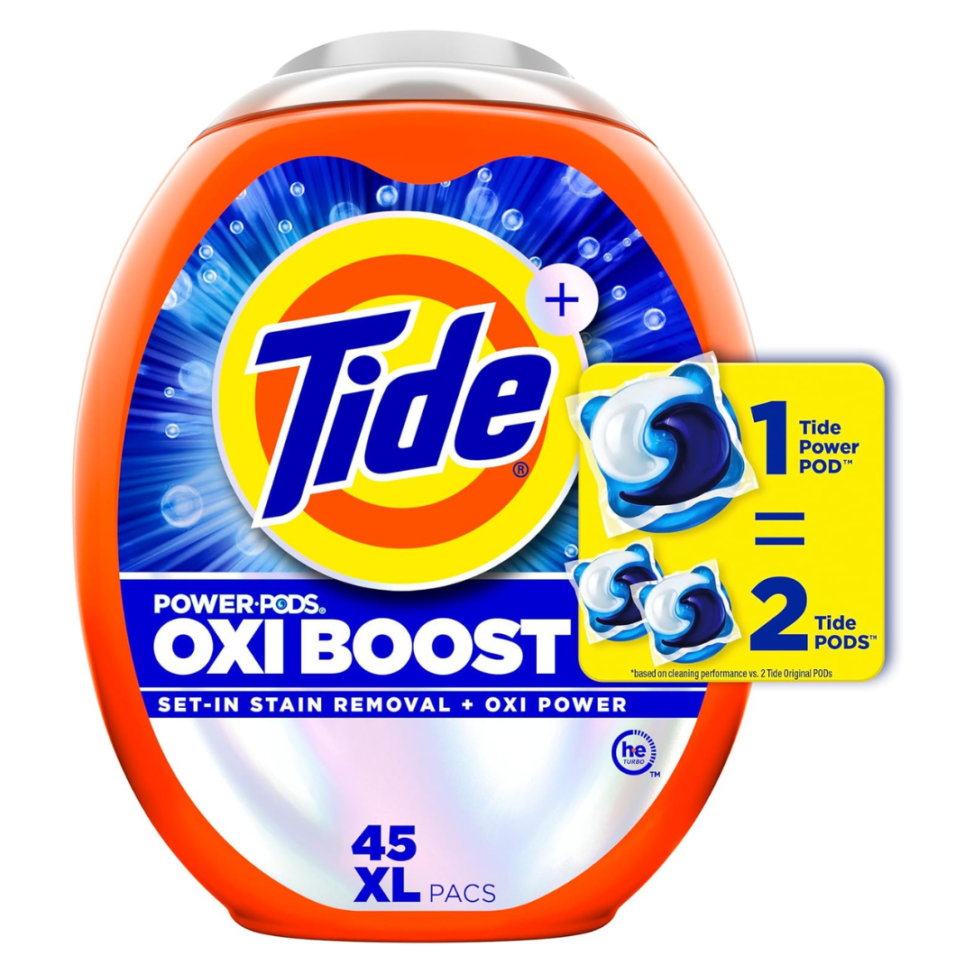 Tide Oxi Boost Power PODS Laundry Detergent Pods (45 Count) Stain Remover Plus Oxi Power