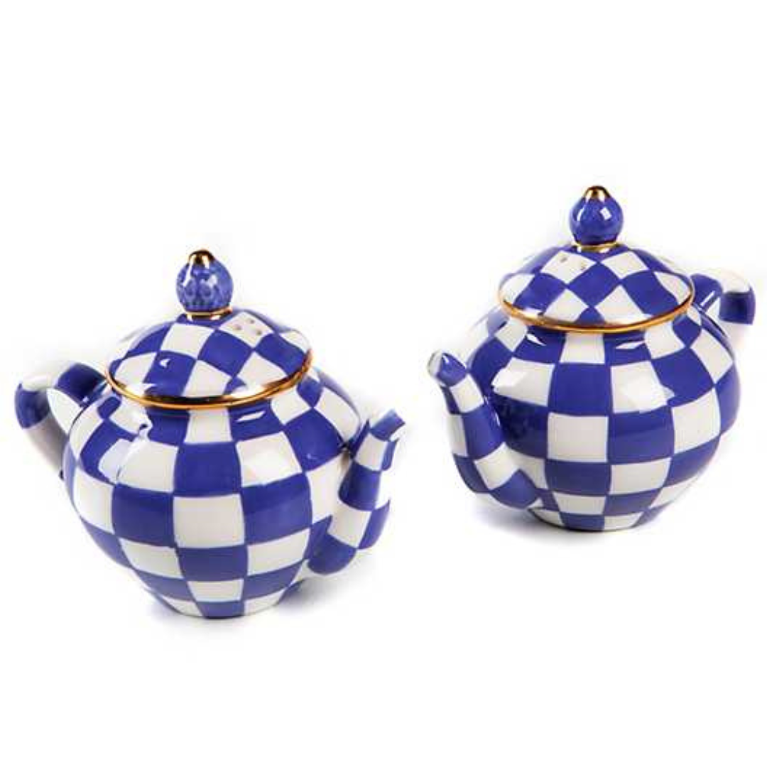 Mackenzie Childs Royal Check Teapot Salt & Pepper