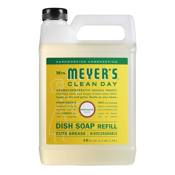 MRS. MEYER’S CLEAN DAY Liquid Dish Soap Refill, Biodegradable Formula, Honeysuckle (48 Fl. Oz)