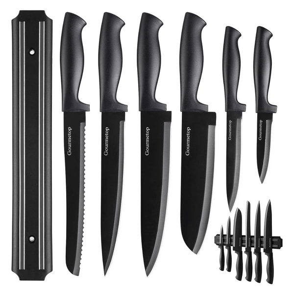 6-Piece Gourmetop Black Titanium Plated Kitchen Knife Set + Knife Holder