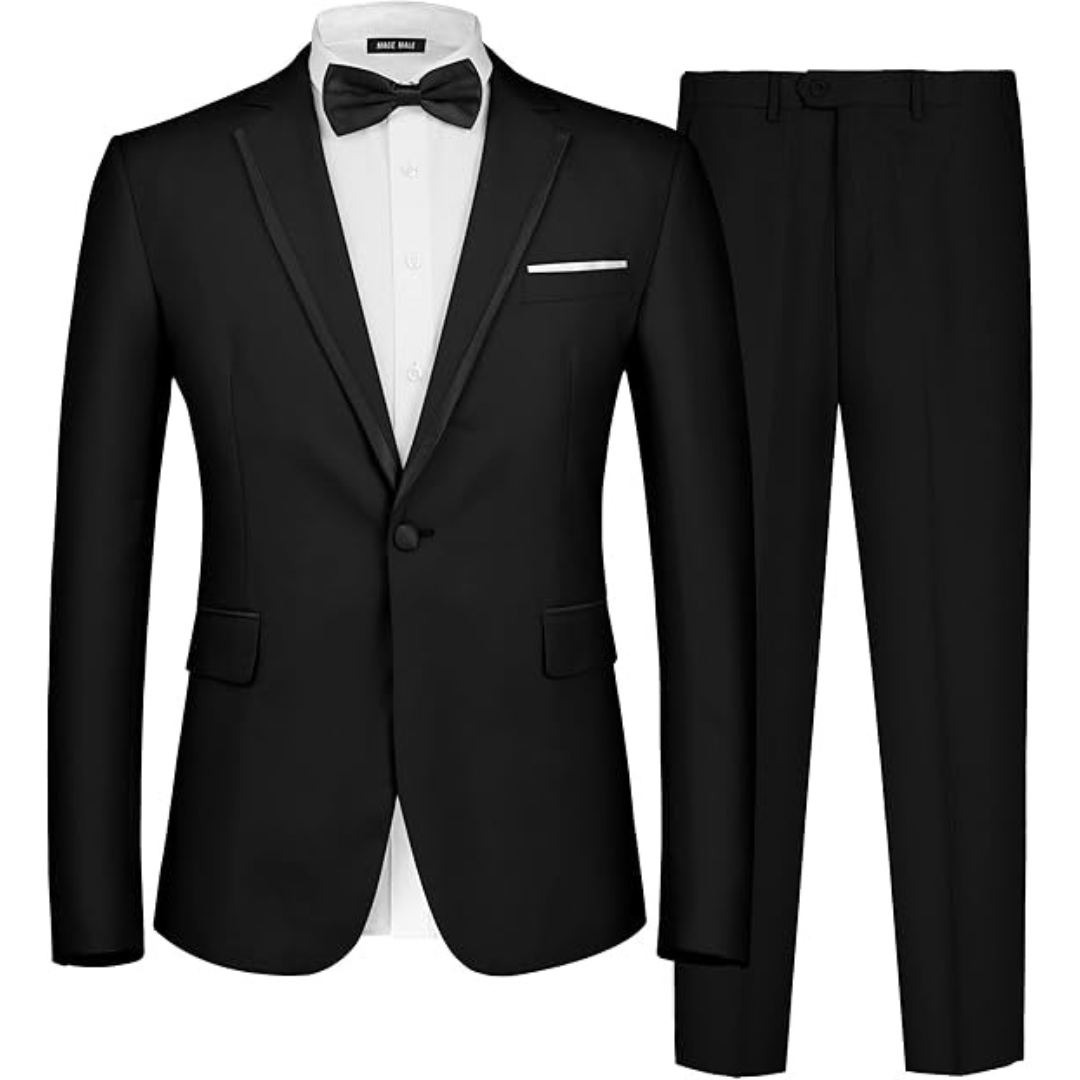 2-Piece Mage Male Slim Fit Formal Men's Tuxedo Suit with Bow Tie Set