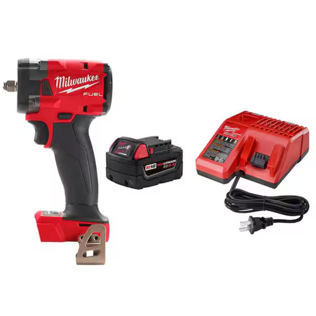 Milwaukee M18 FUEL GEN-3 18V Lithium-Ion Brushless Cordless 3/8 in. Compact Impact Wrench with One 5.0Ah Battery and Charger