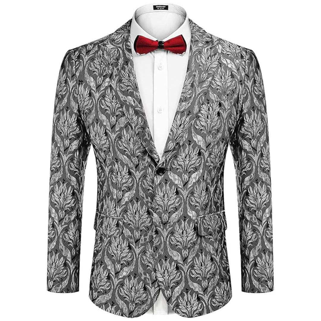 Coofandy Men's Floral Rose Embroidered Wedding Prom Dinner Party Blazer