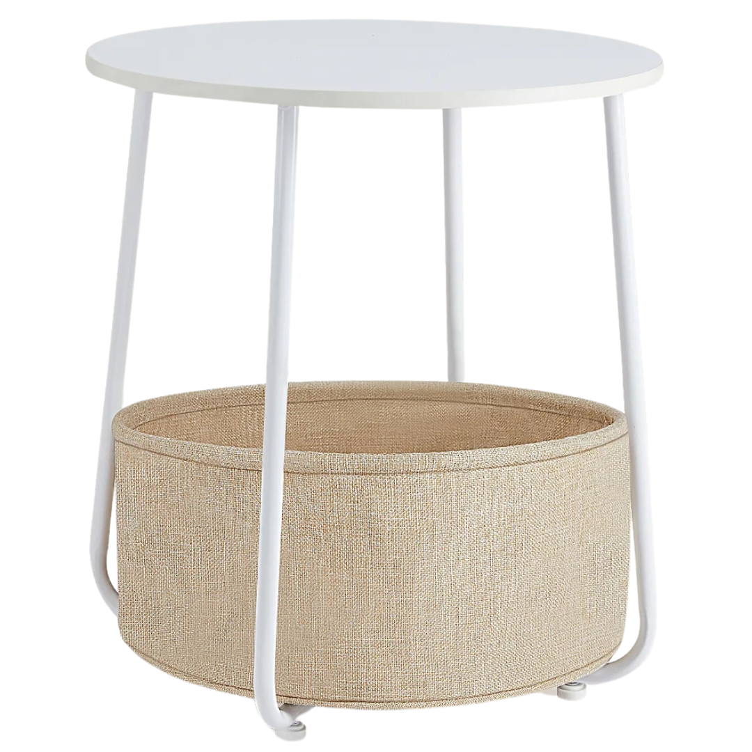 EDX Small Round Side End Table with Fabric Basket