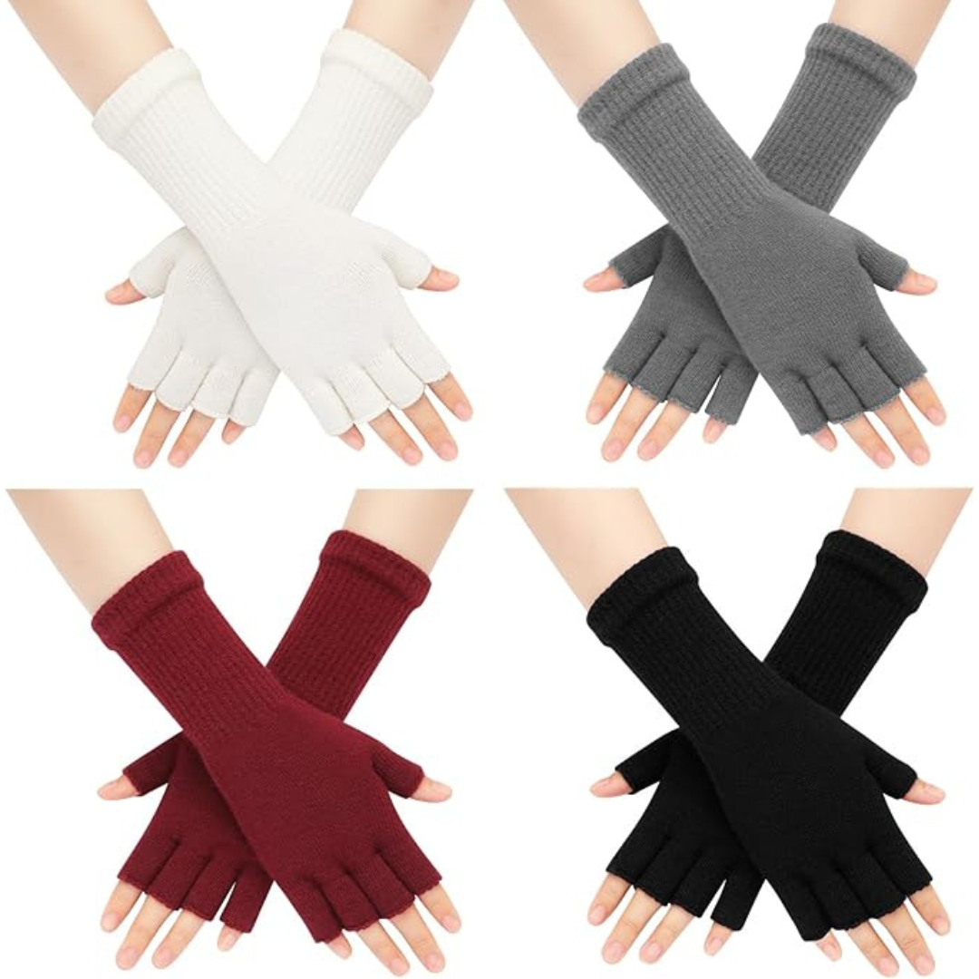 4-Pairs Women's Cold Fingerless Gloves with Long Wrist Cuff