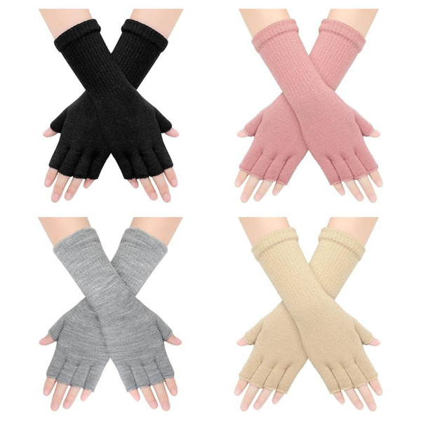 4-Pairs Unisex Winter Fingerless Gloves (Select Colors)