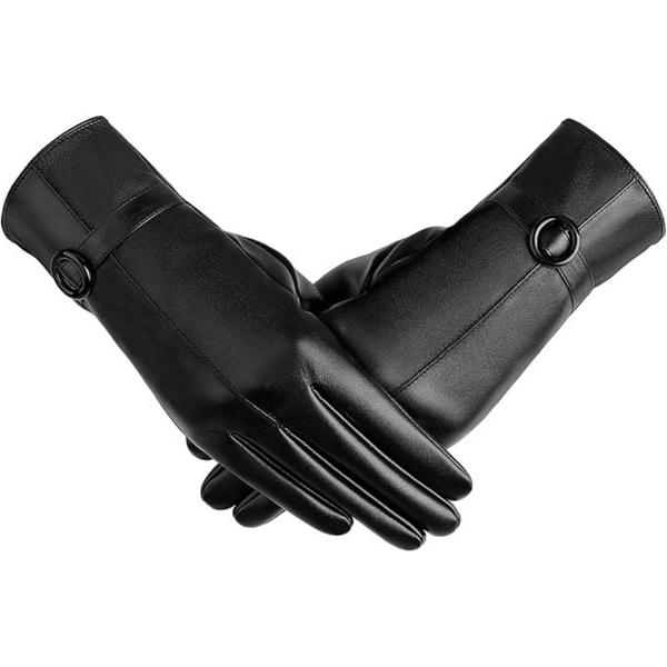 Women's Black Leather Thermal Winter Gloves