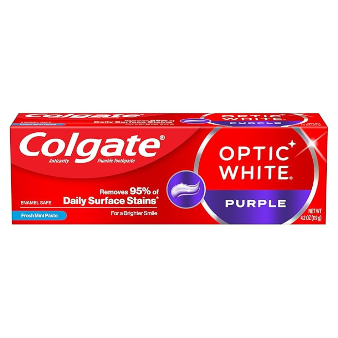 Colgate Optic White Purple Toothpaste For Teeth Whitening, Teeth Whitening Toothpaste With Fluoride, Mint Paste (4.2 Oz)