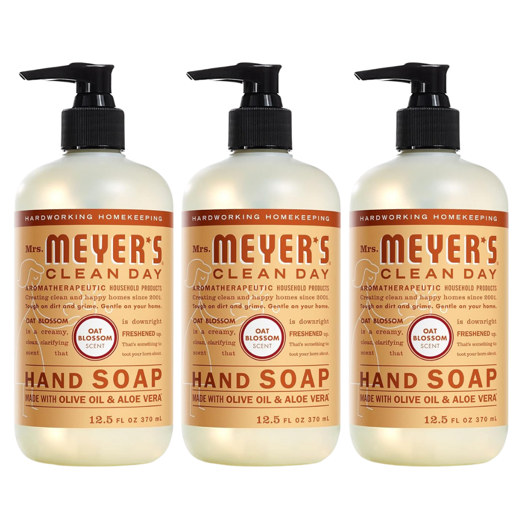 3 Bottles Of MRS. MEYER’S CLEAN DAY Hand Soap, Made With Essential Oils, Biodegradable Formula, Oat Blossom (12.5 Fl. Oz Bottles)