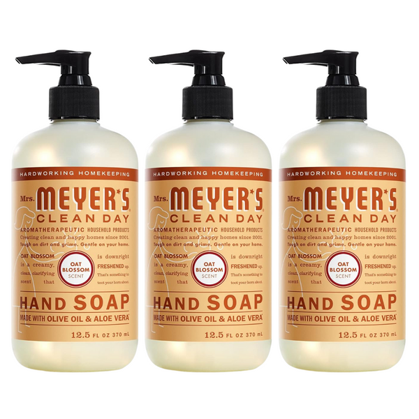 3 Bottles Of MRS. MEYER’S CLEAN DAY Hand Soap, Made With Essential Oils, Biodegradable Formula, Oat Blossom (12.5 Fl. Oz Bottles)