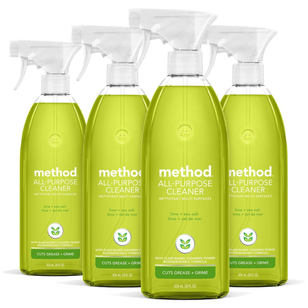 4 Bottles Of Method All-Purpose Cleaner Spray, Lime + Sea Salt, Plant-Based And Biodegradable Formula Perfect For Most Counters, Tiles And More (28 Fl Oz Bottles)