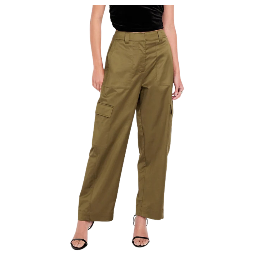 Women's Extra-High Waisted Satin Cargo Barrel Wide-Leg Pants