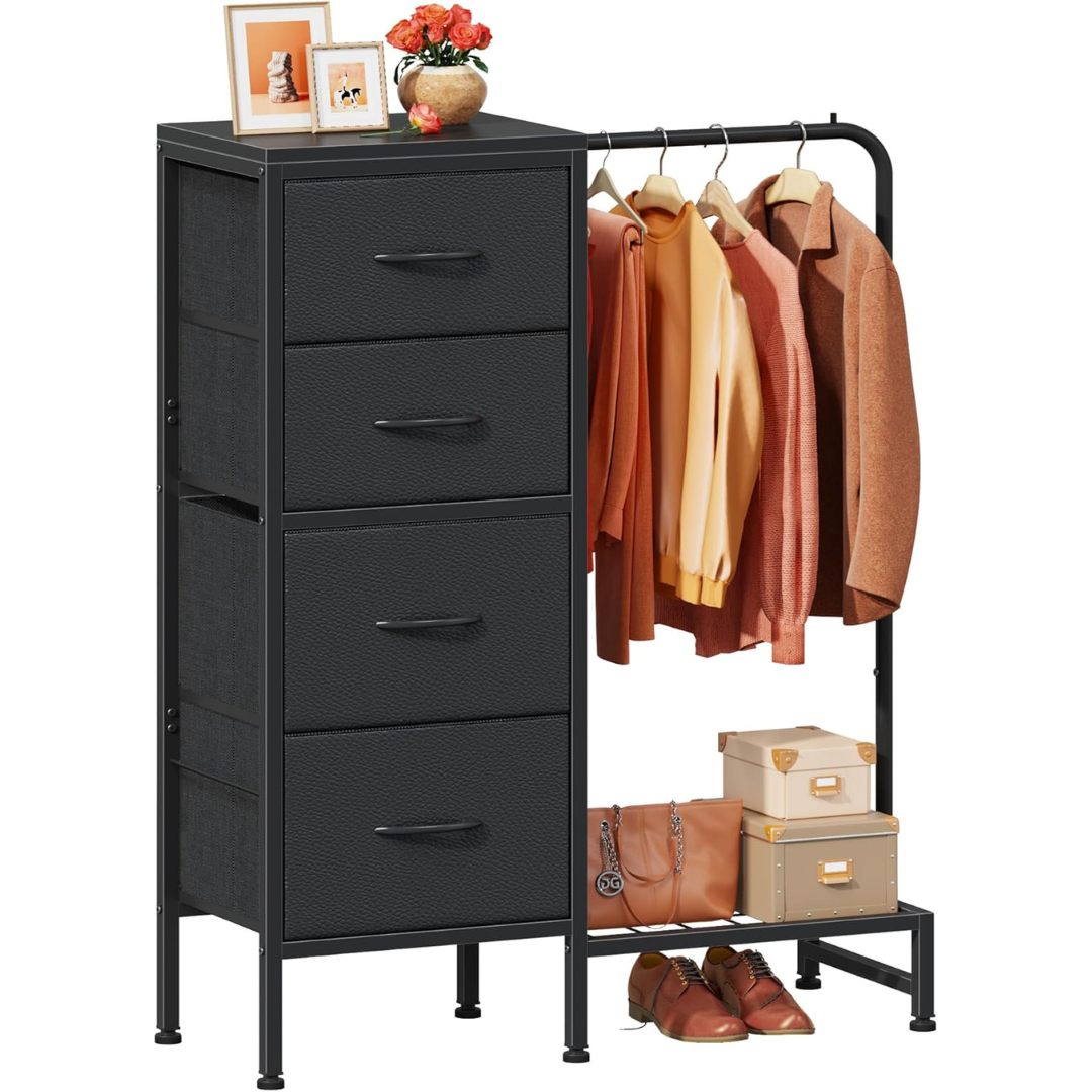 4-Drawers 44" Reversable Dresser with Hanging Rack