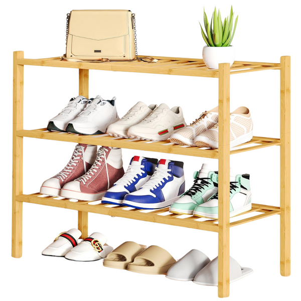 Smiry 3-Tier Bamboo Multifunctional Shoe Organizer Rack