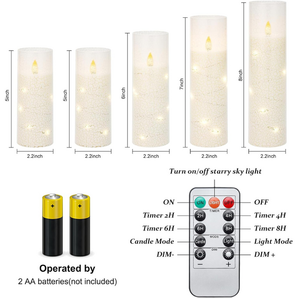 Set of 5 Flameless LED Candles with 11-Key Remote & Timer