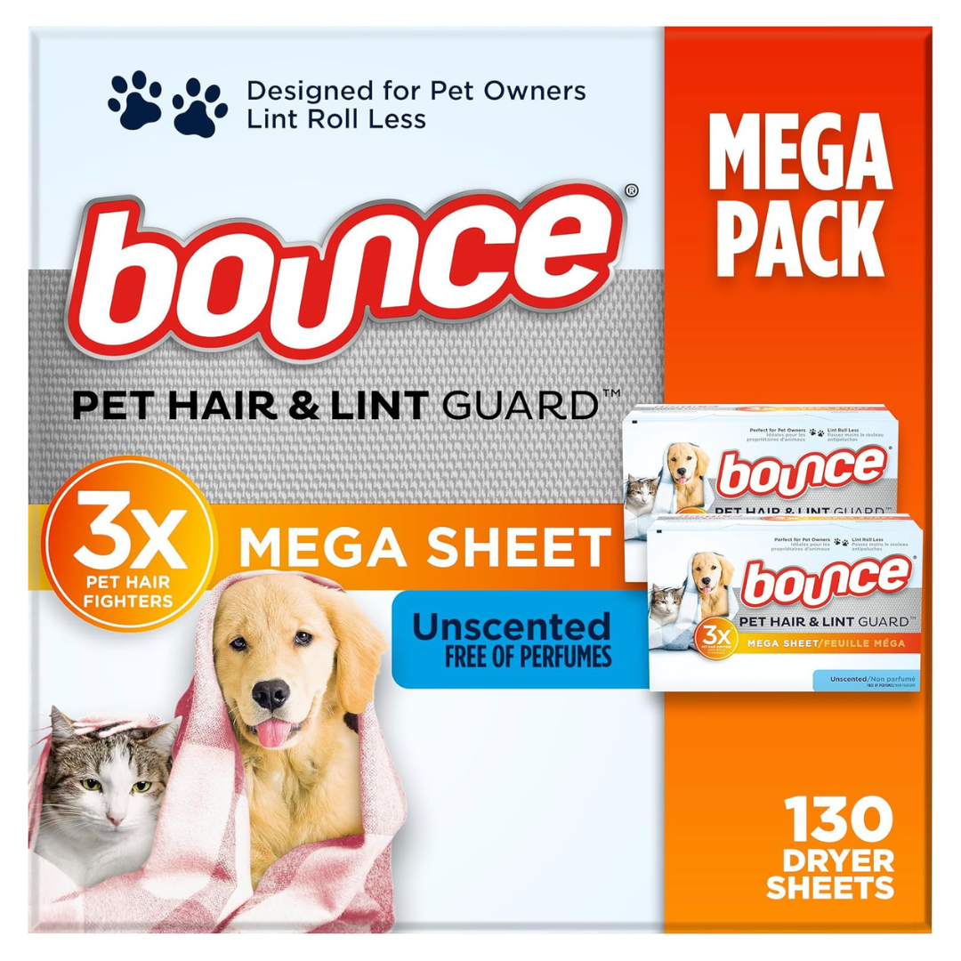 130-Count Bounce Pet Hair And Lint Guard Mega Dryer Sheets