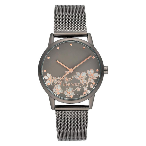 Nine West Women's 35mm Gunmetal And Silver-Tone Mesh Bracelet Watch