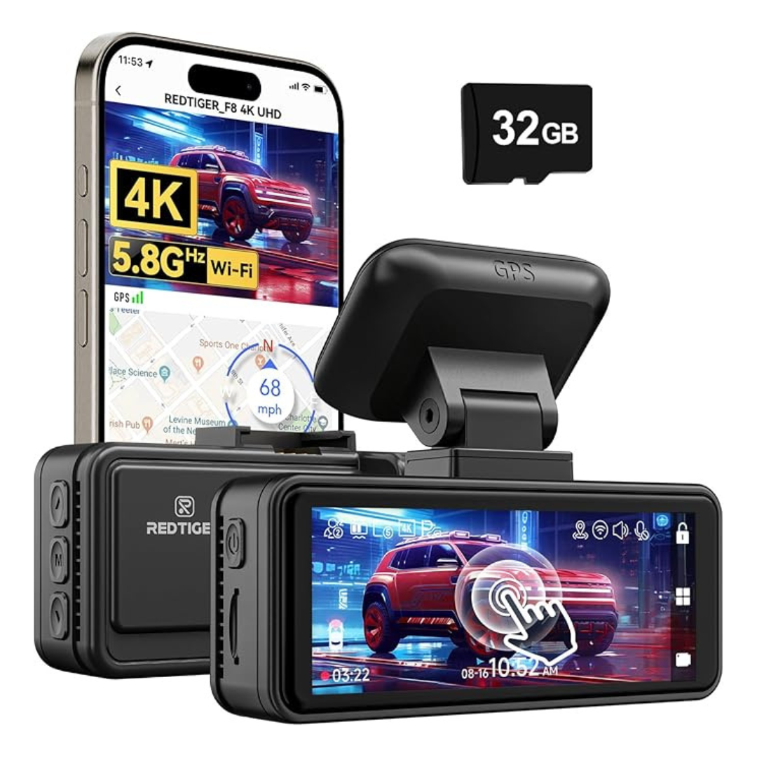 F8 4K GPS WiFi Car Dash Cam with 32GB Card, 3.18" Display