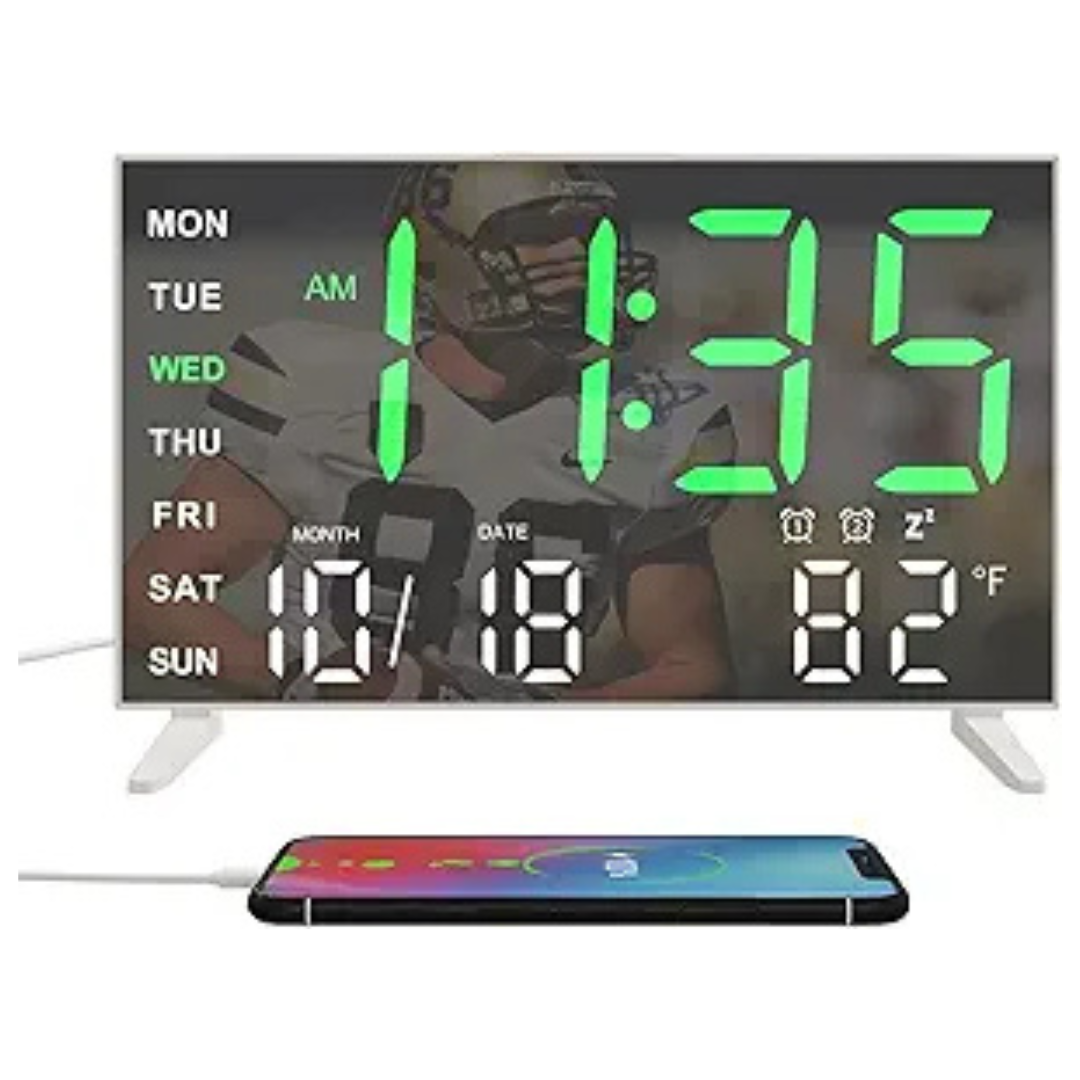 LED Mirror Alarm Clock With USB Ports