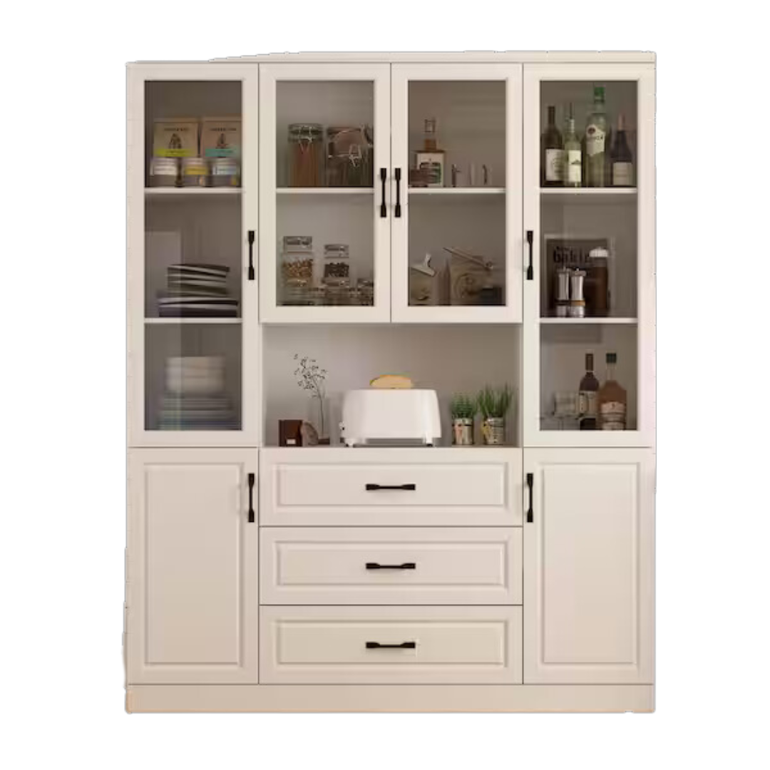 White Wood 63" W Buffet Sideboard Food Pantry With Hutch