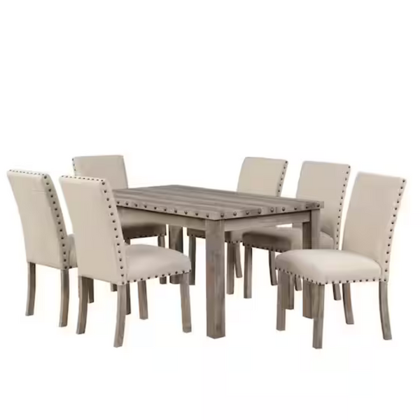 7-Pieces Rectangular Wood Tone Wooden Top Dining Table Set 6 Seats