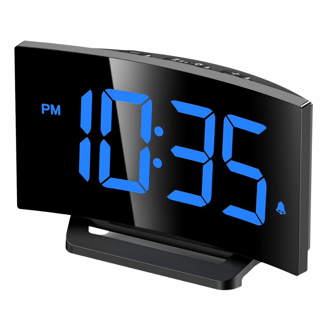 GOLOZA Digital Alarm Clock For Bedrooms With Modern Curved Design