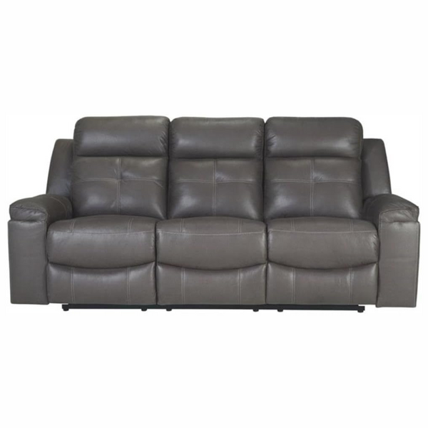 Signature Design By Ashley Jesolo Modern Faux Leather Manual Pull Tab Double Reclining Sofa, Dark Gray