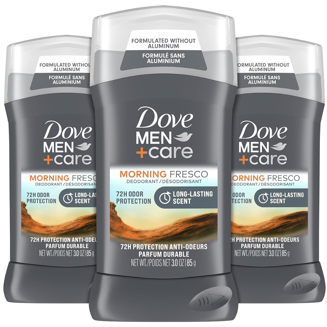 DOVE MEN + CARE Deodorant Stick For Men Morning Fresco With Essential Oils & 1/4 Moisturizing Cream (3 Ounce, Pack Of 3)