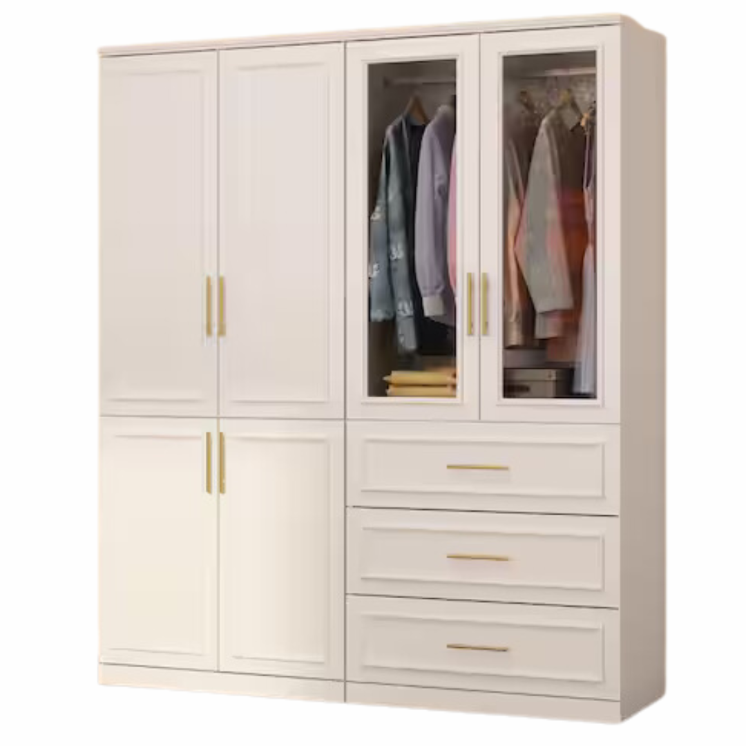 2-Combination White Wood 63.3" W 6-Door Big Armoires