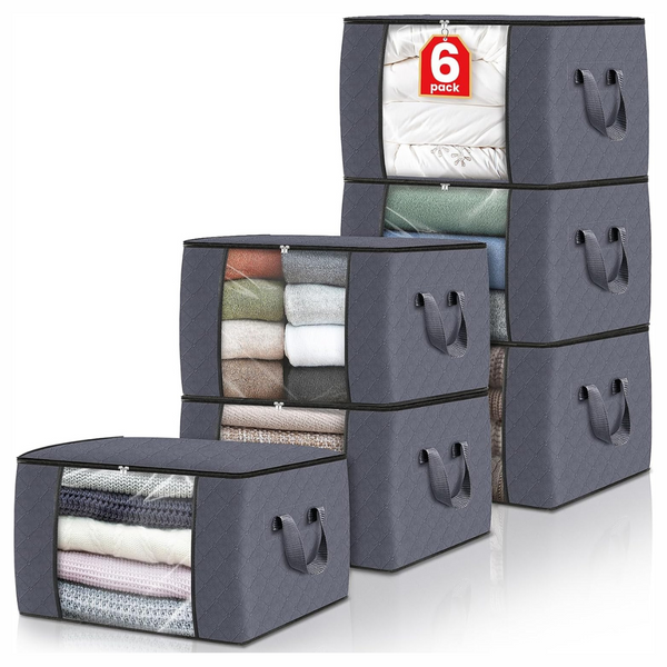 6-Pack Fab Totes Foldable Clothes Storage Bags With Lids & Handle