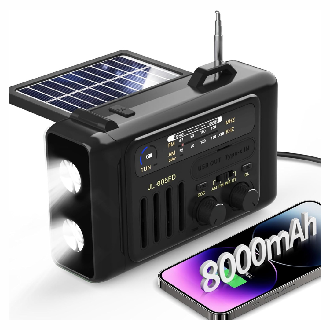 8000mAh Solar Weather Radio With Torch & LED Reading Light