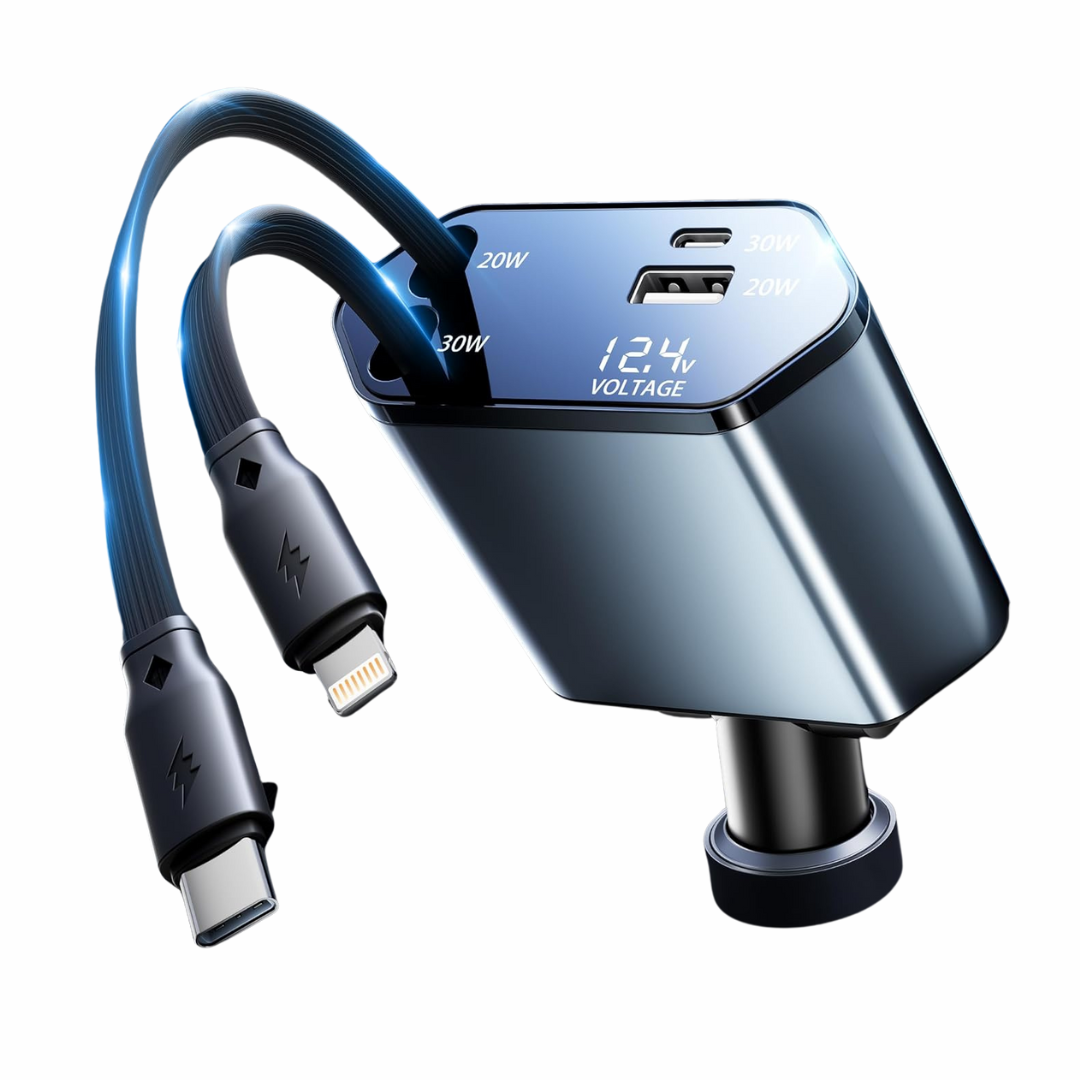 4-in-1 100W Retractable Car Charger