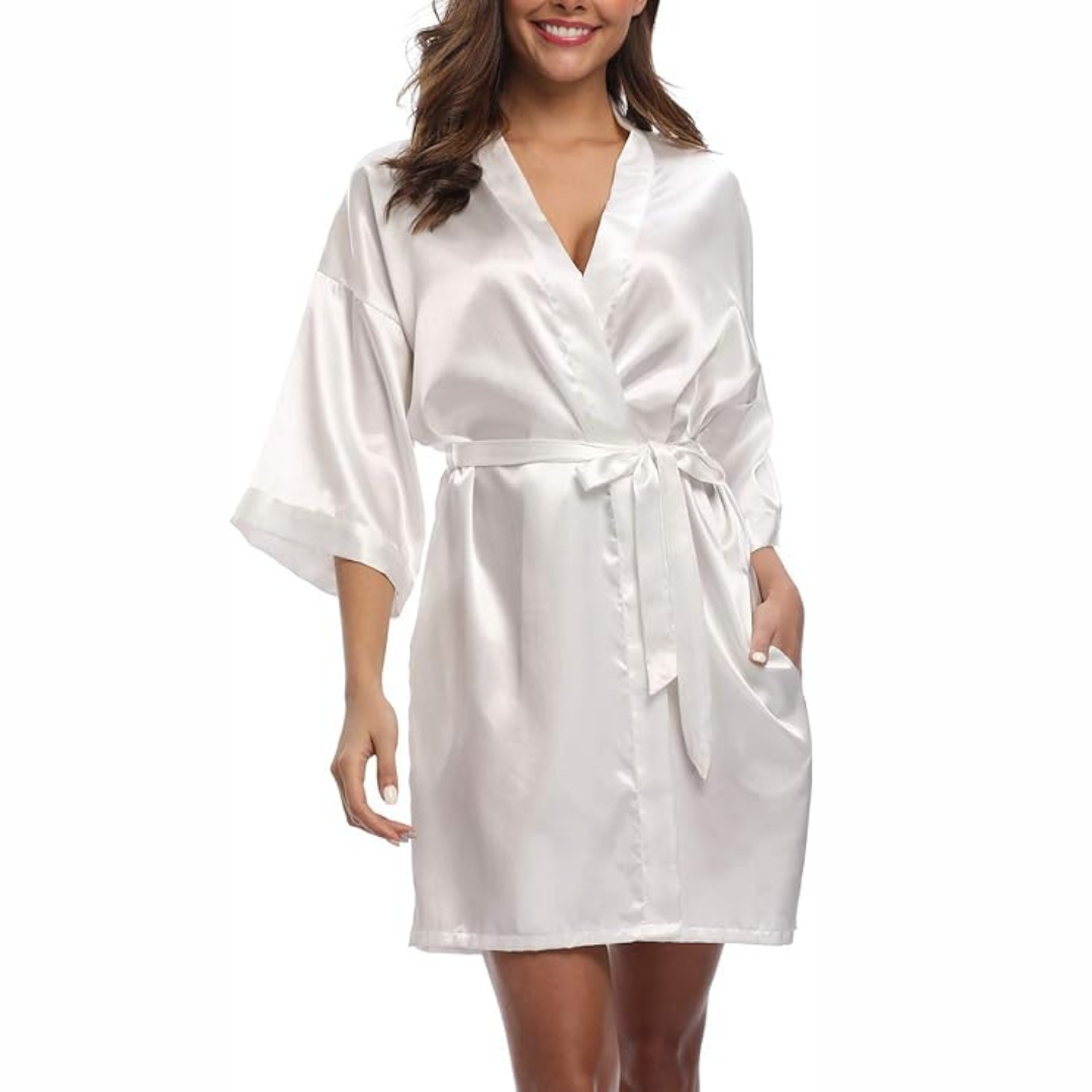 Old-Times Women's Pure Color Silk Kimono Short Robes (Select Colors)