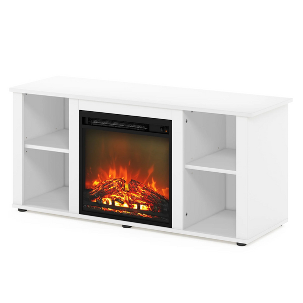 Furinno Jensen 55'' TV Stand With Fireplace (Solid White)