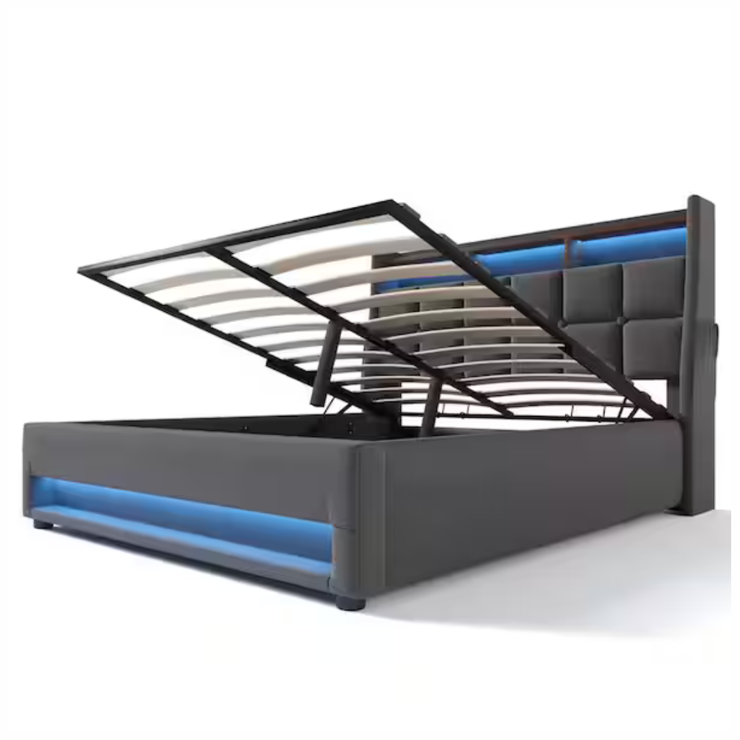 Harper & Bright Designs Queen Hydraulic Storage Platform Bed W/ LED Lights