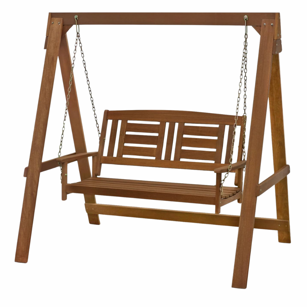 Furinno Tioman Hardwood Patio / Garden / Outdoor 4ft Porch Swing, 2 Seater With Stand