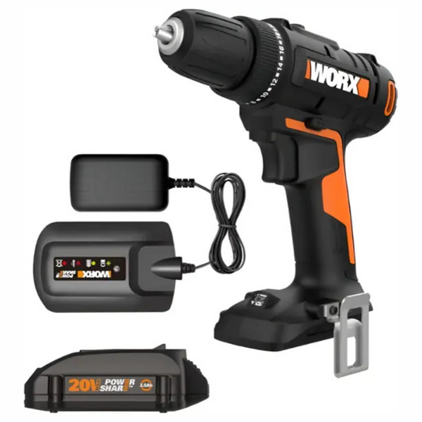 Worx WX100L 20V 3/8" Drill/Driver Power Share With Battery & Charger