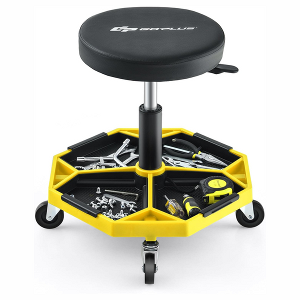 Goplus Adjustable-Height Rolling Mechanic Stool With Magnetic Tool Tray