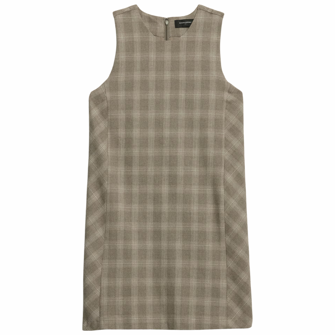 Banana Republic Factory Women's Plaid Shift Mini Dress (Neutral Plaid)