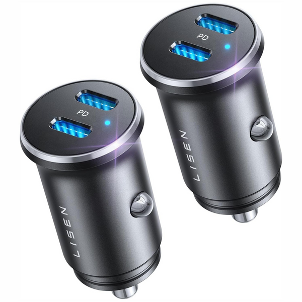 2-Pack Lisen 60W Metal Dual Port USB-C PD3.0 Car Charger