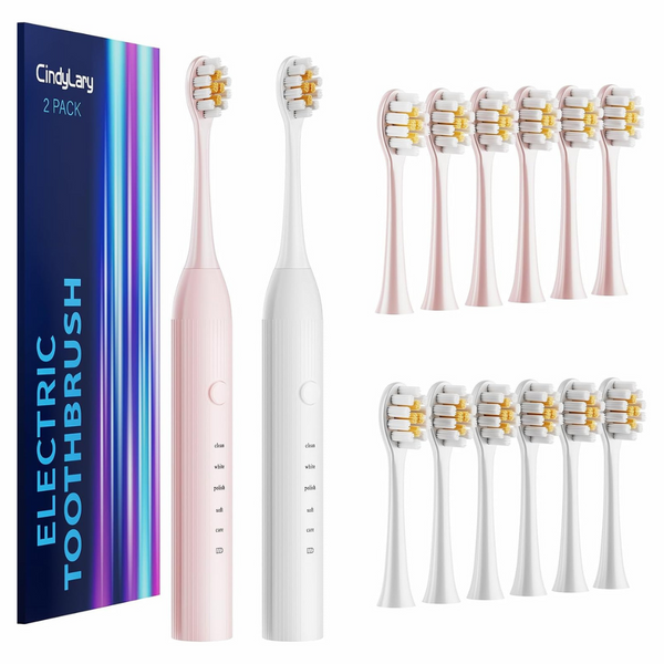 2-Pack Sonic Electric Toothbrush With 6 Brush Heads