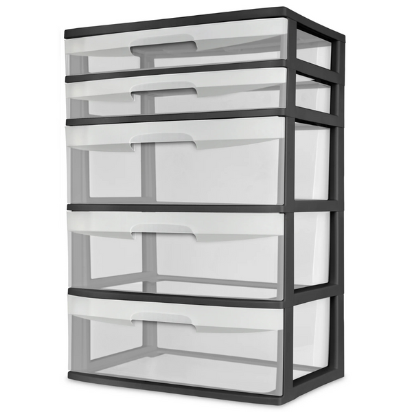 5-Drawer Sterilite Plastic Tower Storage Unit (Black)