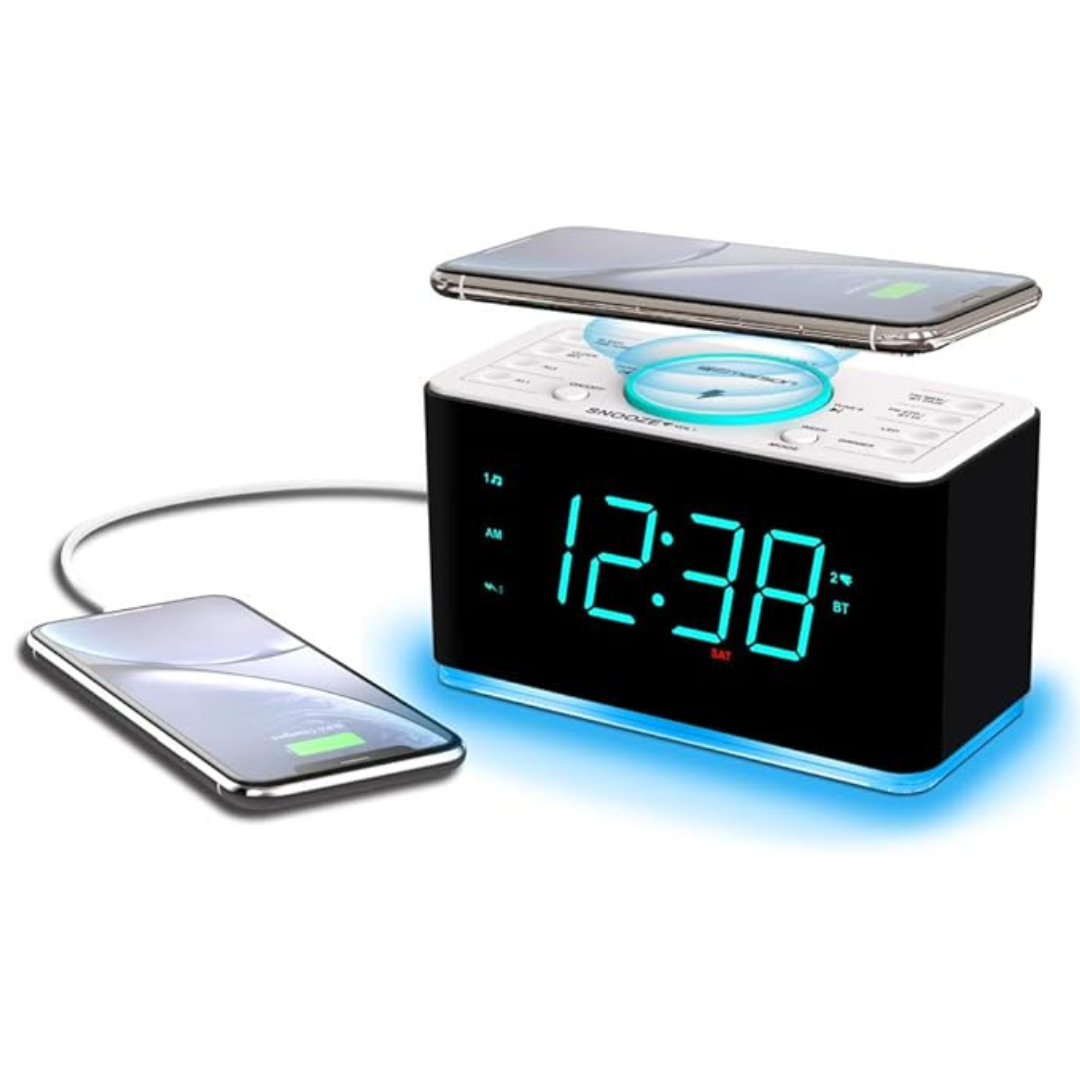 Emerson Smartset 15W Wireless Charging Alarm Clock Radio W/ Bluetooth Speaker