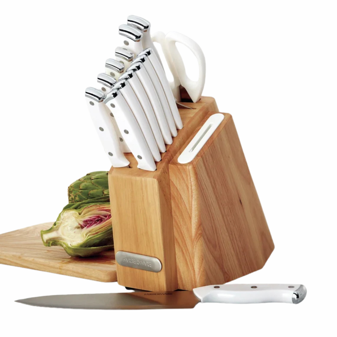 Farberware Edgekeeper 14-Piece Triple Rivet Stainless Steel Slim Knife Block