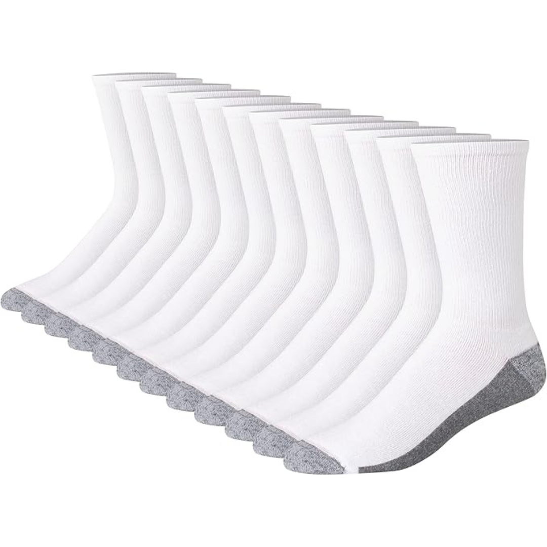 12-Pack Hanes Men's Max Cushioned Crew Socks With Odor Control