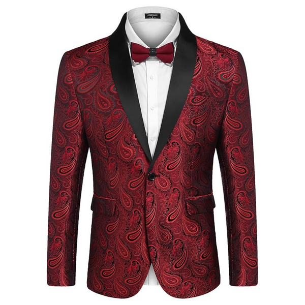 Coofandy Men's Paisley Shawl Floral Tuxedo Jacket (Red)